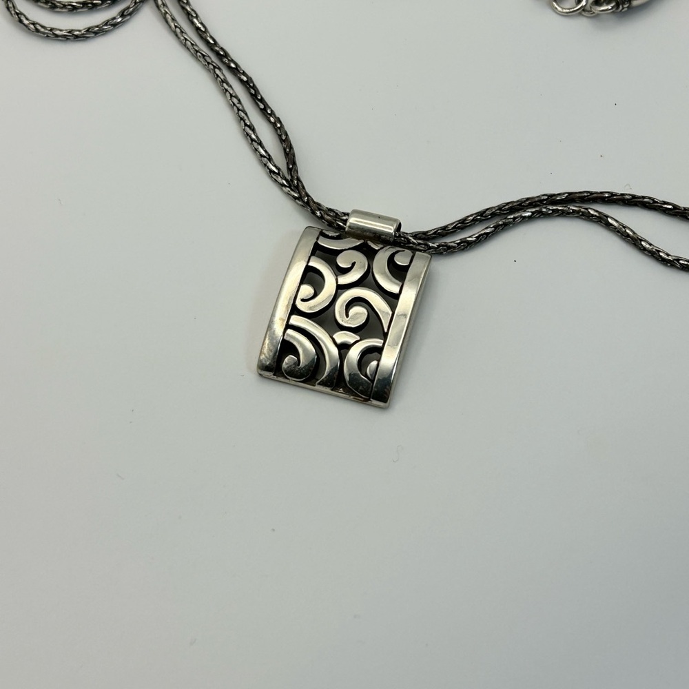 Brighton Deco Lace Pendant Necklace 17" Silver Plated Double Chain READ - Picture 6 of 11